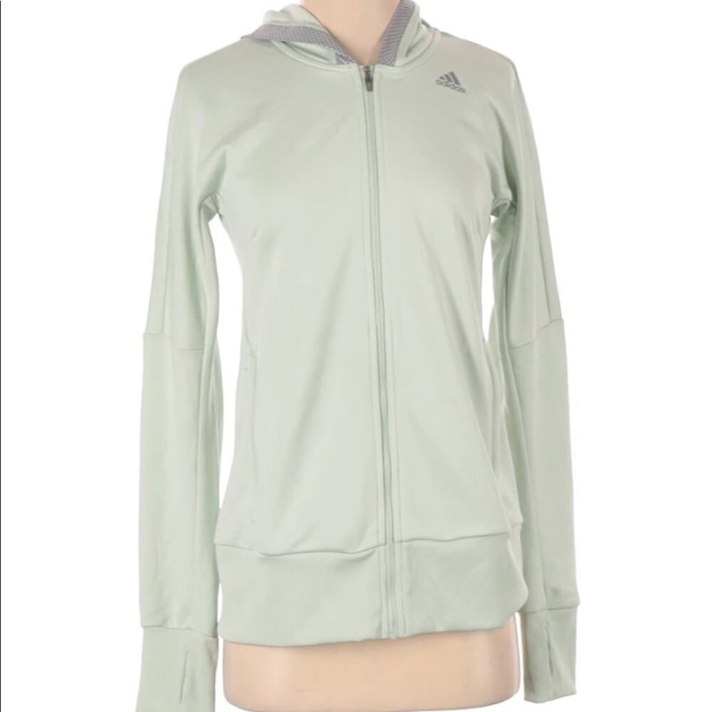 Adidas Green Zip Up Hoodie Small Cute Comfy